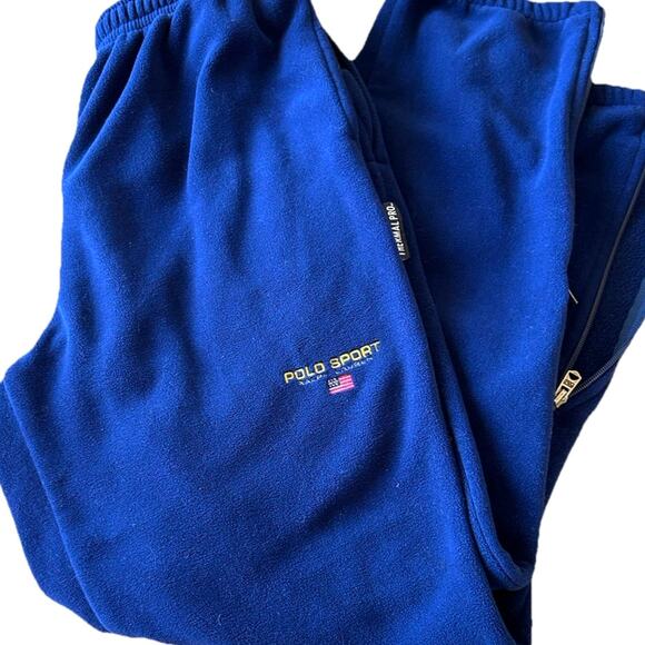 VTG Ralph Lauren Fleece Joggers Thermal Pro Sweatpants Polo Sport USA Flag 90s L - Picture 1 of 12